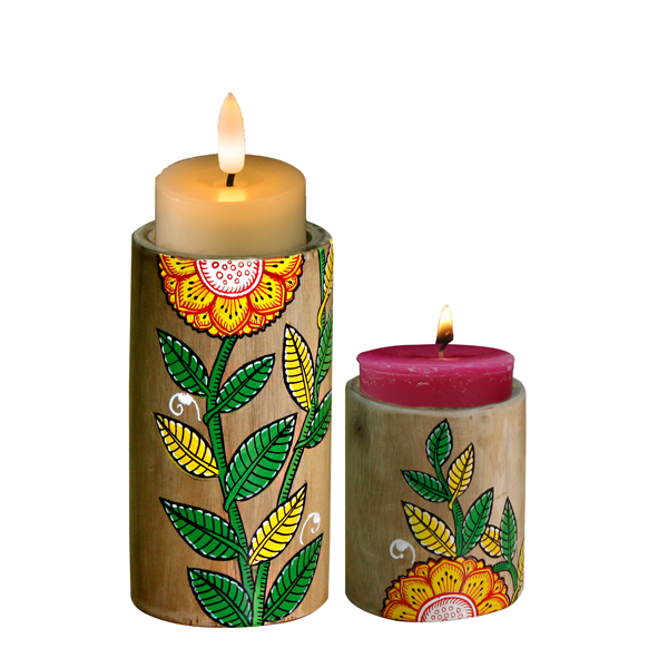 Hand-Painted Patta Chitra bamboo candle stand