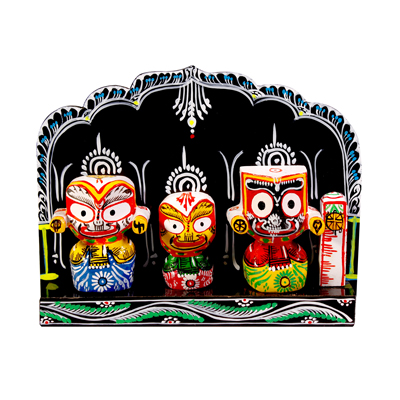 Handcrafted Wooden Jagannath Trio Set on Acrylic Singhasan