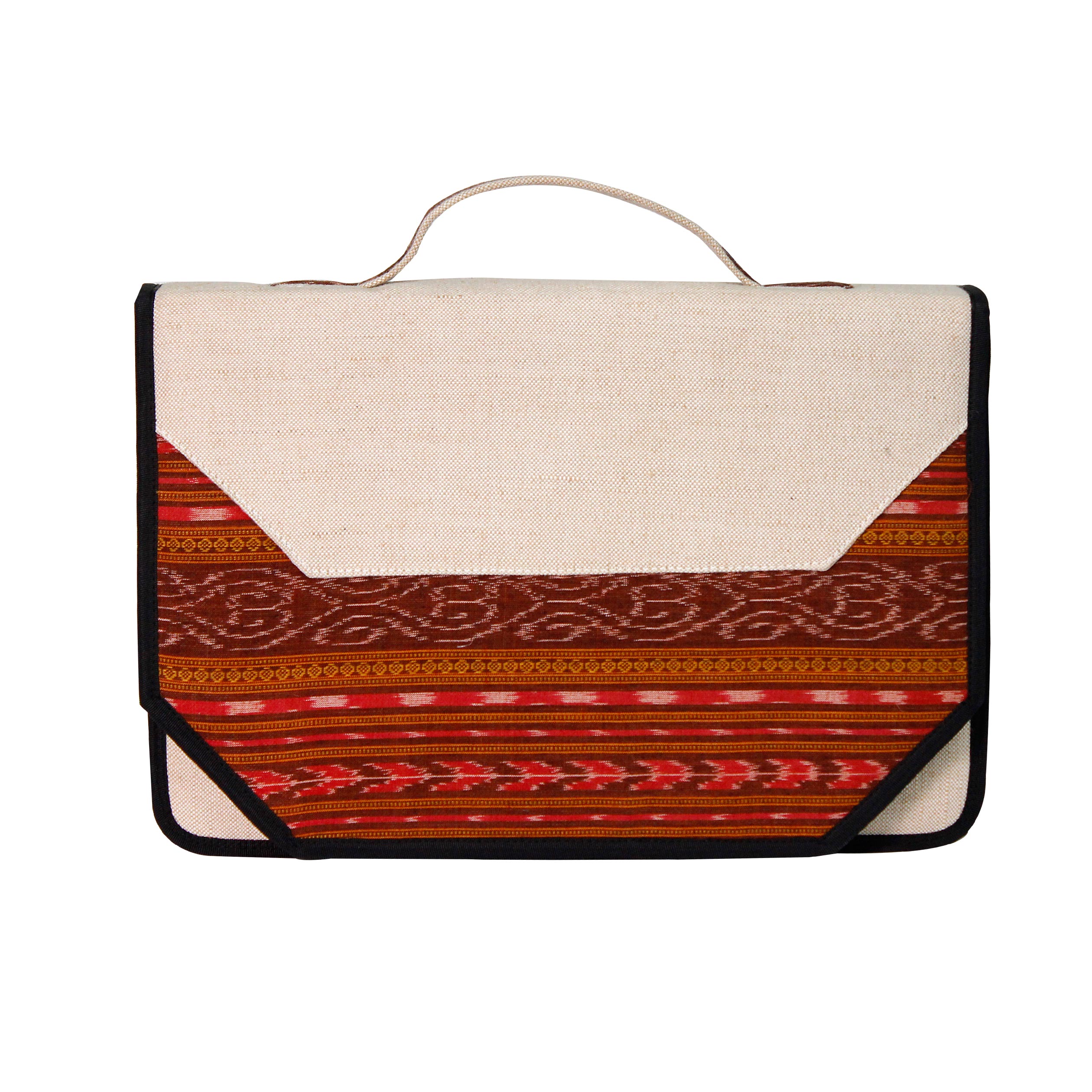 Red Sambalpuri & Jute Laptop Bag: Handcrafted Elegance