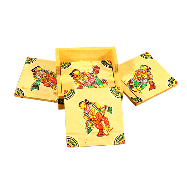 Hand-Painted Patta Chitra Coasters in White (Set of 4) | Serveware | Indian Hand