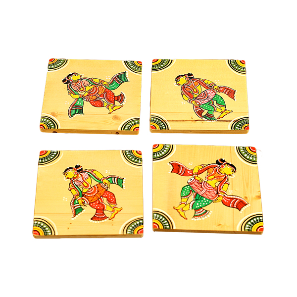 Hand-Painted Patta Chitra Coasters in Beige (Set of 4)