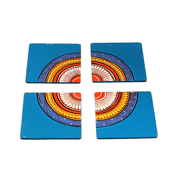 Hand-Painted Patta Chitra Coaster in Blue(Set of 4)