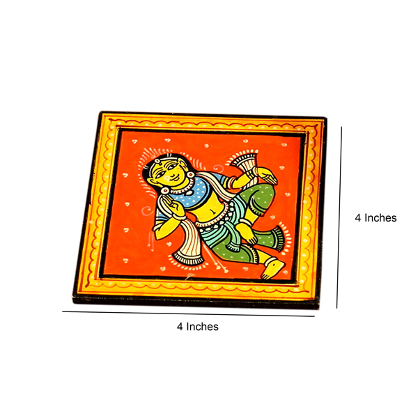 Hand-Painted Patta Chitra Coaster in Red (Set of 4)